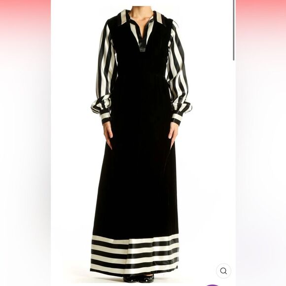 Vintage Dresses & Skirts - Vintage Black and White Striped Maxi Dress